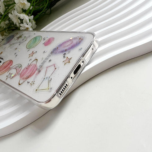 for Samsung Galaxy S23 Clear Case with Glitter Stars Planet Universe Design,Sparkle Bling Cute Slim Soft TPU Protective Women Girl's Phone Cover f...