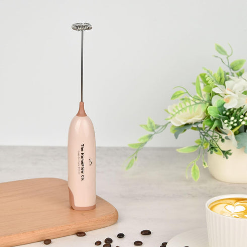 The HomeFlow Co.'s Milk Frother Handheld Foam Maker with two blades, Electric Whisk drink mixer, Mini Foamer for coffee, Cappuccino, Frappe, Match...