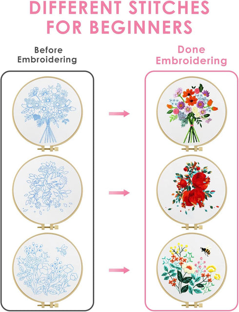 TINDTOP Embroidery Kit for Adult Beginners, Flowers Embroidery Kit for Beginners Include Embroidery Cloth Hoops Threads for Craft Lover Hand Stitc...