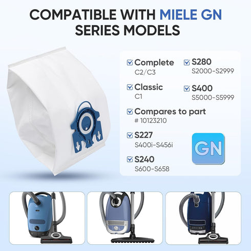 Replacement GN Vacuum Cleaner Bags Compatible with Miele Classic C1,Complete C2, Complete C3, S227/S240, S270,S400,S2,S5,S8 Series Canister Vacuum...