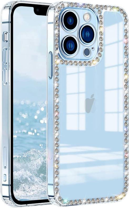 Compatible with iPhone 13 Pro Max Clear Case Cute for Women Girls Bling Diamond Glitter Rhinestone Sparkle Shiny Bumper Design Soft Silicone Luxur...