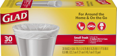 Glad Trash Bags, Small Garbage Bags - 4 Gallon White Trash Bag - 30 Count...