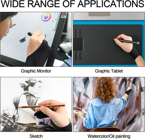 12 Pcs Artist Drawing Glove Digital Art Glove with Two Fingers Tablet Artist's Drawing Glove for Stylus Pen Graphic Tablet Sketching Painting for ...