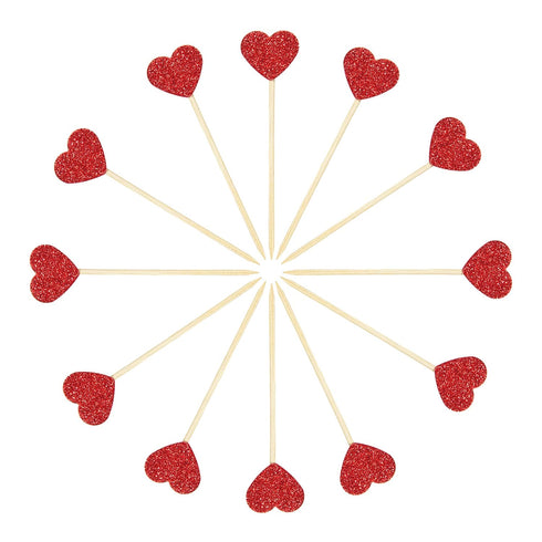 Ercadio Glitter Heart Cupcake Toppers Picks for Sweet Love Theme Wedding Engagement Bridal Shower Party Cake Decors 40 Pack Red...