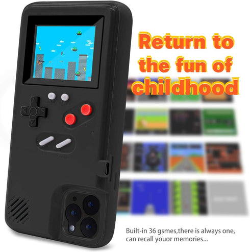 LucBuy Game Console Case Compatible for iPhone 12/12 Pro, Retro Protective Cover Self-Powered Case with 36 Small Games, Full Color Display, Shockp...