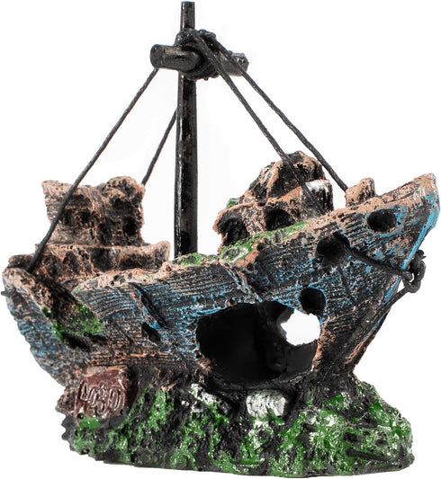 Fish Tank Decoration - Aquarium Accessories,Shipwreck Decor,Resin Material Sunken Ship Decorations for Fish Favors, Multi, 10 * 10...