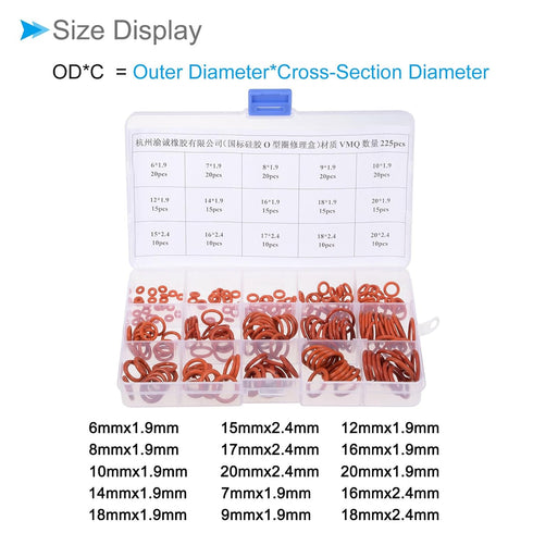 Silicone Rubber O Ring Assortment Kit, 15 Sizes, Silicone Flexible Nitrile Metric Pressure Washer O-Rings Gasket -(Applications: for Automotive Pl...