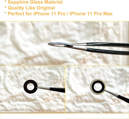Rear Back Camera Lens Glass Replacement Compatible with iPhone 11 Pro & iPhone 11 Pro Max with Adhesive, Anti-Static Tweezers, Precision Knife Rep...