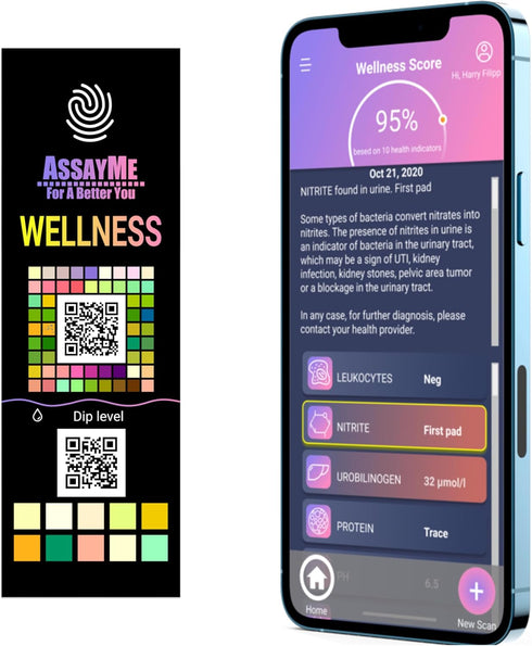 Wellness Urine Home Test Strips with Mobile App. Home Kidney Test Illustrated of Your Health Based on pH, Keto, Protein end More. UTI test strips ...
