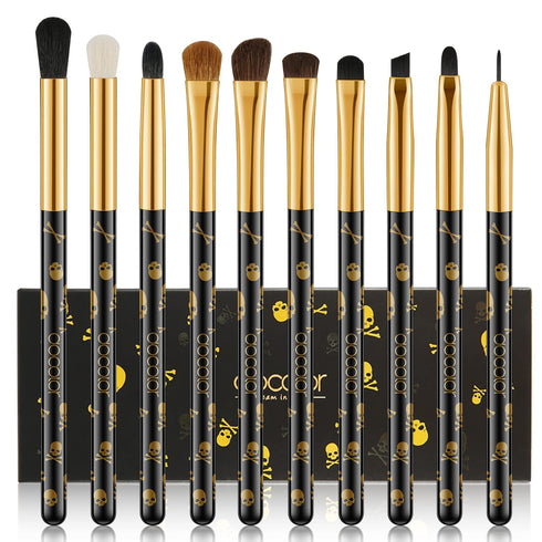 Docolor Eye Makeup Brushes 10Pcs Skull Printed Eyeshadow Makeup Brush Set Blending Concealer Eyebrow Eye Liners Premium Synthetic Eyeshadow Crease...