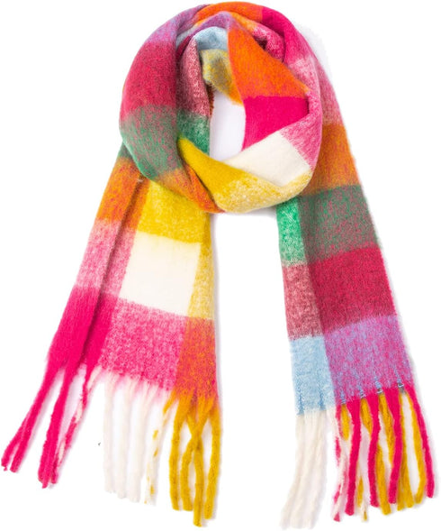 Large Chunky Plaid Scarf Coloured Checked Oversized Scarf Tassel Soft Fall Winter Thick Warm Shawl Women...