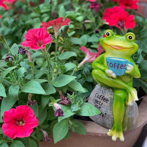 Garden Frog Statue Decoration Adorable Frog Holding Coffee Sculpture for Perfect Yard Ornament Fairy Garden Decor Resin Sculpture Cute Giftfor You...
