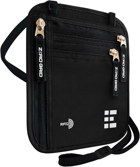 Neck Wallet for Travel & Passport Holder with RFID Blocking - Slim & Easy to Conceal Nylon Travel Pouch for men & women - Holds Phone, Cash, Cards...