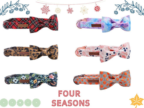 Elegant little tail Halloween Dog Collar, Pumpkin Print Pet Collar Bowtie Dog Collar Holiday Adjustable Pet Gift Collars for Small Medium Large Do...