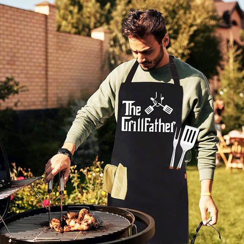 Grill Aprons for Men Dad - The Grill father Apron - Funny Chef Cooking Grilling BBQ Apron with 2 Pockets - Birthday Fathers Day Christmas Gifts fo...