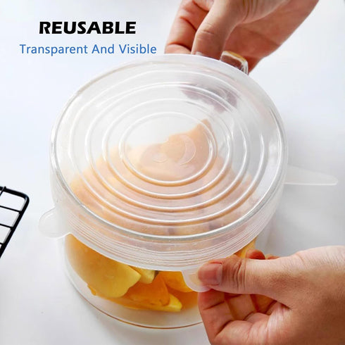 6pcs Silicone Stretch Lids Silicone Food Covers Reusable Food Lids Fit All Round Containers, Cups, Plates and Bowls, 6 Sizes (White)...