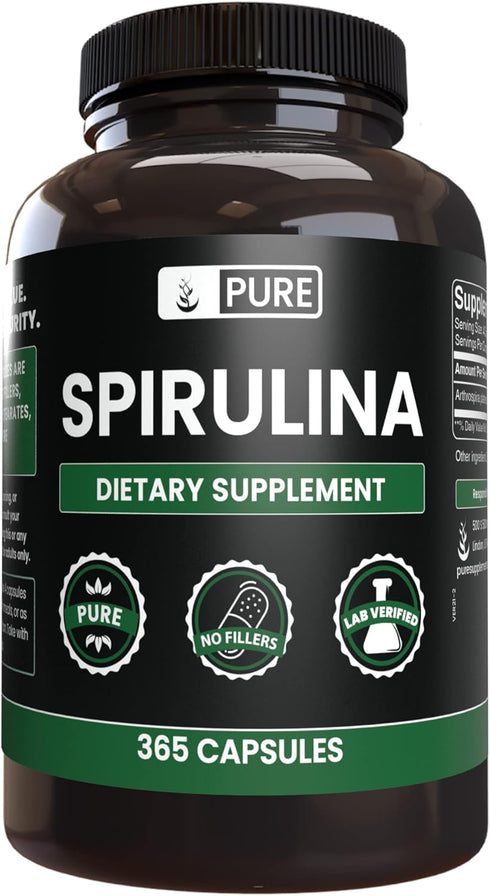 Pure Original Ingredients Spirulina (365 Capsules) No Magnesium Or Rice Fillers, Always Pure, Lab Verified...