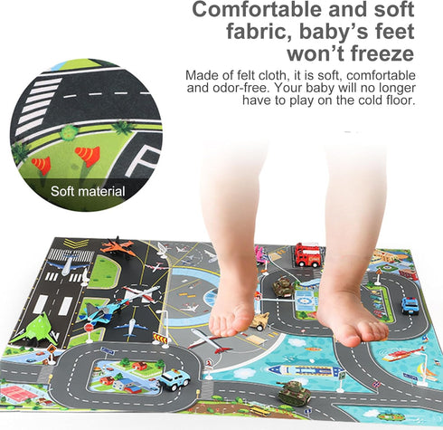 Kids Carpet Playmat Rug, Car Play Mat Felt Cloth Kids Rugs Foldable Non Slip Kids Rug for Playroom Kids Play Rug Suitable for Home Indoor Outdoor ...
