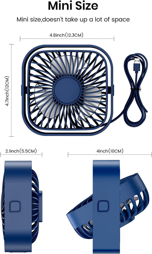 TOPK USB Desk Fan 2Pack Mini Personal Fan Portable, Strong Airflow & Quiet Operation, USB Powered, Three-Speed Wind Small USB Fan for Desk, 360° R...