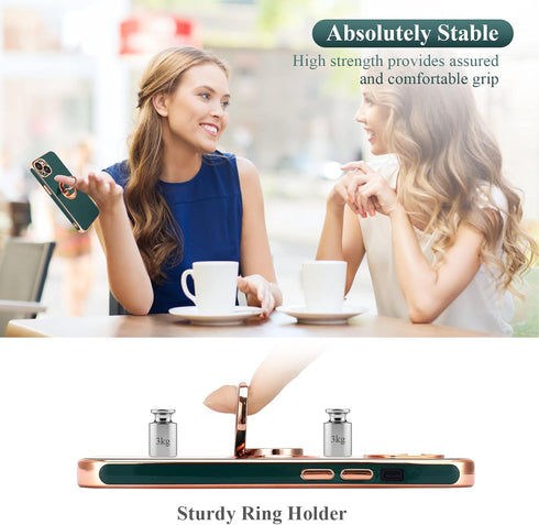 Design for iPhone 13 Case, Built-in 360° Rotatable Ring Holder Magnetic Kickstand Soft Silicone Ultra Slim Edge Plating Protective Cover 2021 6.1 ...