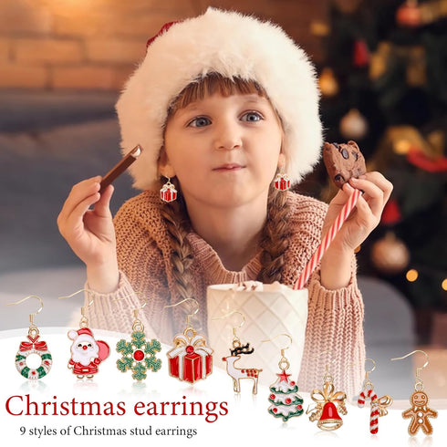 AUGSUN 9 Pairs Women Christmas Stud Earrings Set Christmas Tree Snowflake Candy Christmas Earrings for Holiday Ornaments...
