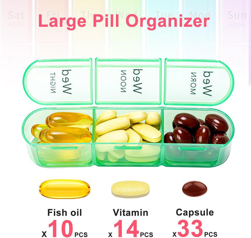 Odaro Pill Organizer 3 Times a Day - Portable Weekly Medicine Box, Waterproof Weekly Medicine Box for Fish Oils, Vitamin, Supplements (Pink)......