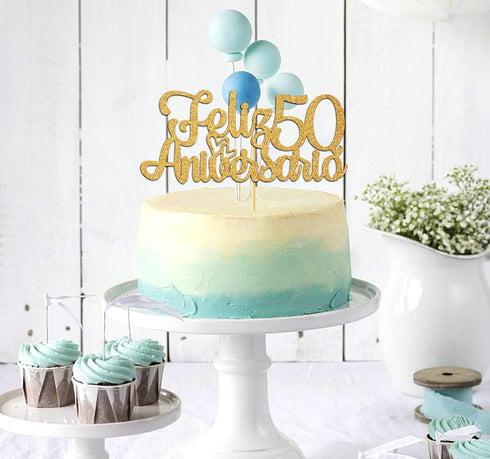 Ferastar Feliz 50 Aniversario Cake Topper, 50th Anos De Amor Wedding Decor, Happy 50th Anniversary Party Supplies Gold Glitter....