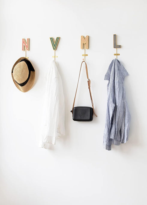 COLLECTIVE HOME - Monogram Wall Hooks, Wall Mounted Hooks for Hanging, Wood Letters for Wall Decor, Home-Bedroom-Livingroom Gold Decor, Decorative...