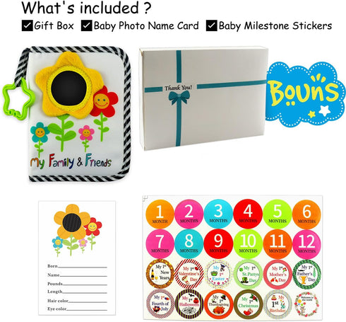 ABCKEY My Family And Friends Baby Photo Album With Sunflower Baby-safe mirror Holds 18 Photos Colourful...