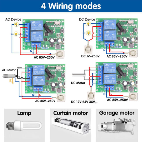 DieseRC AC 110V 120V 220V 240V Wireless Remote Control Switch 433Mhz RF 10A 2CH Relay Receiver with 2 Transmitters for Garage Door Electric Curtai...