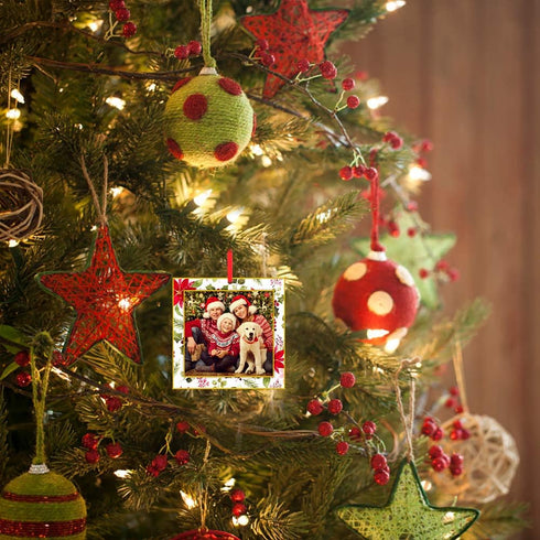 WaaHome Picture Frame Christmas Ornaments 2025-3'' Floral Photo Frame Christmas Tree Ornaments Decorations Gifts for Family Friends Women Mom...