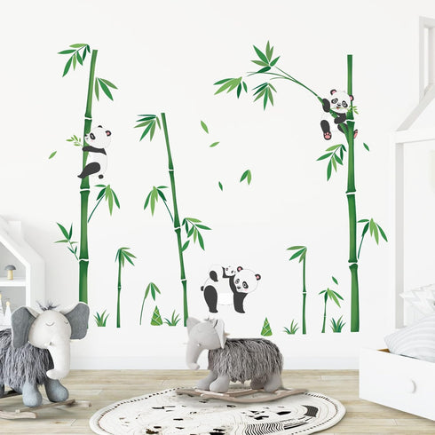 wondever Panda and Bear Wall Stickers Bamboo Green Plants Peel and Stick Wall Art Decals for Baby Nursery Kids Bedroom (H: 46 inches)...