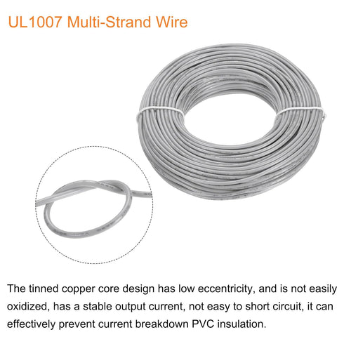 MECCANIXITY 18AWG Wire 18 Gauge Stranded Wire PVC Hookup Wire, Electrical Wire UL1007 Tinned Copper Wire 30m/100ft Grey for Internal Connecting Wi...