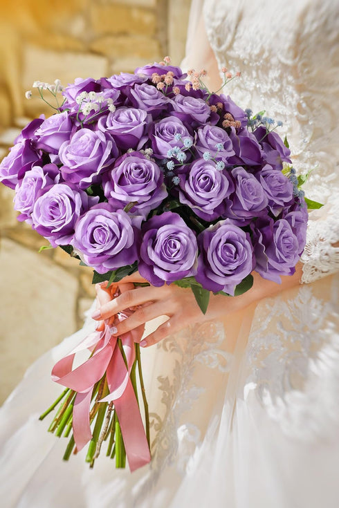 Luyue 10PCS Artificial Roses Flower with Stems Slik Fake Flowers Bouquet Realistic Long Stem Faux Rose for Valentines Day Wedding Home Decor...