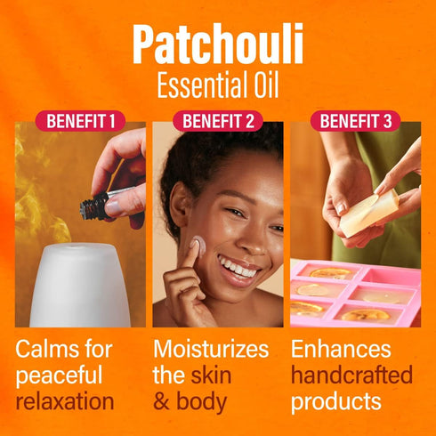 H’ana Patchouli Oil for Diffuser & Aromatherapy - 100% Natural Patchouli Essential Oil for Skin - Patchouli Oil for Body, Perfume & Candle Making ...