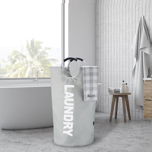 Caroeas 100L Laundry Basket,Large Laundry Hamper, Laundry Bag with Padded Handles, Clothes Hamper Stands Up Well, Collapsible Free Standing Easy S...