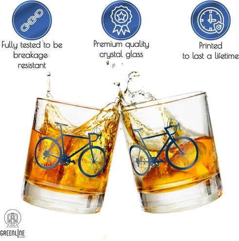 Greenline Goods – Bicycle Whiskey Glasses (Set of 2) |10 oz Tumbler Gift Set with Colorful Cyclist Designs | Unique Gifts for Cyclists & Bike Ride...