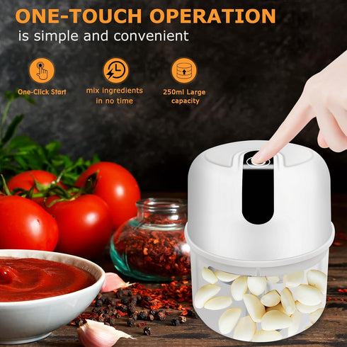 KUFUNG Electric Mini Garlic Chopper - Rechargeable with 3 Reinforced Blades - Portable and Easy to Clean - Food Processor for Garlic, Ginger, Onio...