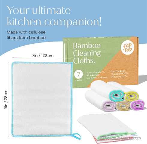 Premium Bamboo Cleaning Dish Cloths - 7 Pack | Reusable & Hygenic Ultra-Absorbent Washing Cloth For Home & Car | Ideal for Dusting, Kitchen, House...