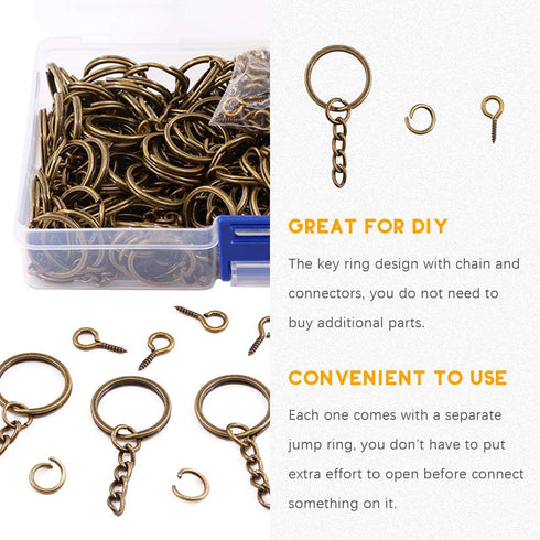 Rustark 450 Pcs 20mm Bronze Split Key Chain Rings with Chain and Jump Ring Bulk, Screw Eye Pin Keychain Parts Kit for Crafts Supplies Jewelry Maki...