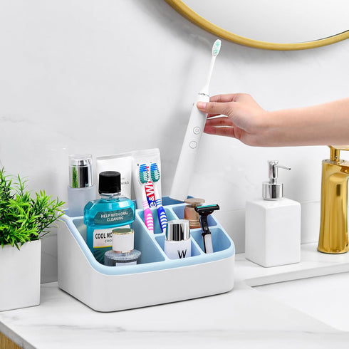 VITVITI Toothbrush Holders for Bathrooms, 6 Slots Toothpaste Bathroom Counter Organizer for Kids, Plastic Bathroom Organizer for Countertop/Sink/V...