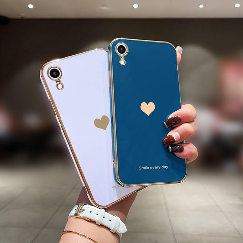 Teageo Compatible with iPhone Xr Case for Women Girl Cute Love-Heart Luxury Bling Plating Soft Back Cover Raised Full Camera Protection Bumper Sil...