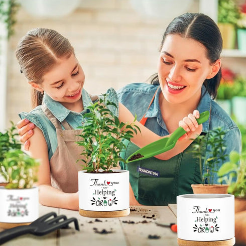 Funny Plant Pots Teacher Appreciation Gifts, Ceramic Succulent Planter Pots with Bamboo Tray, Cute Cactus Planters for Indoor Plants, Birthday Gif...