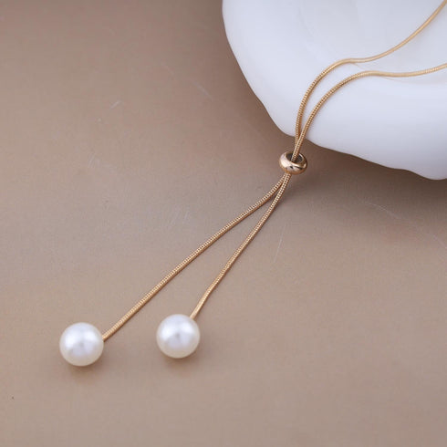 Long Pearl Lariat Necklaces Single Pearl Drop Y Necklace Dainty Pearl Pendant Sliding Necklace Adjustable Round Snake Chain Y Necklace Jewelry for...