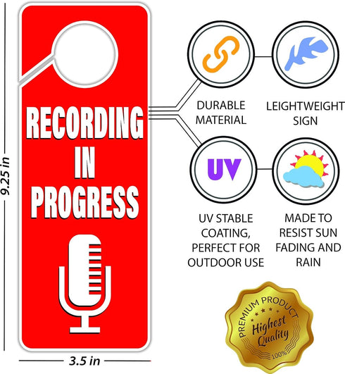 CLEVER SIGNS Recording in Progress - Please Do Not Disturb Sign, Door Knob Hanger 2 Pack, Double Sided, Ideal for Using in Any Room....