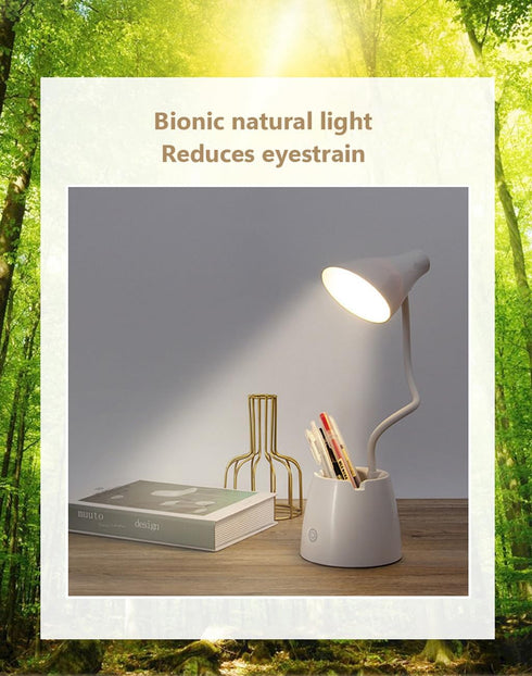 LED Desk Lamp, Desk Light with 3 Light Modes, Stepless Dimming, USB Rechargeable Touch 360 ° Flexible Gooseneck with Pen Holder and Cell Phone Sta...