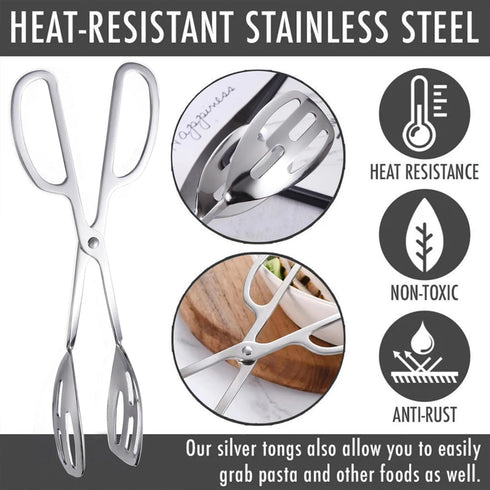 2 Pack Serving Tongs Buffet Tongs for Kitchen Cooking 10 Inch Stainless Steel Salad Tongs Serving Utensils for Wedding Party Catering (Silver)...