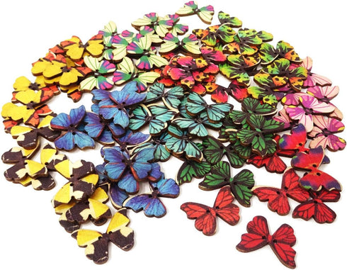 Honbay 100PCS Mixed Color 2-Hole Wooden Butterfly Buttons for Sewing Crafts...