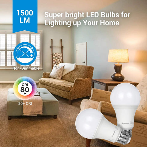 DEWENWILS 8-Pack A19 LED Light Bulb, 1500LM, 3000K Soft Warm Light Bulb, Energy Saving 14W(100W Equivalent) LED Bulb, E26 Medium Screw Base, Non D...
