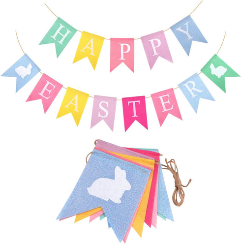 TUPARKA 2pcs Easter Banners, 'Happy Easter' Bunting Garland Decorations, Lightweight Hessian Banner, Pennant Shape, 2.5m Length, Ideal for Party, ...